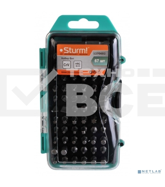 Набор бит 67шт, 25мм, сталь CrV, в пластик.кейсе Sturm 1270602