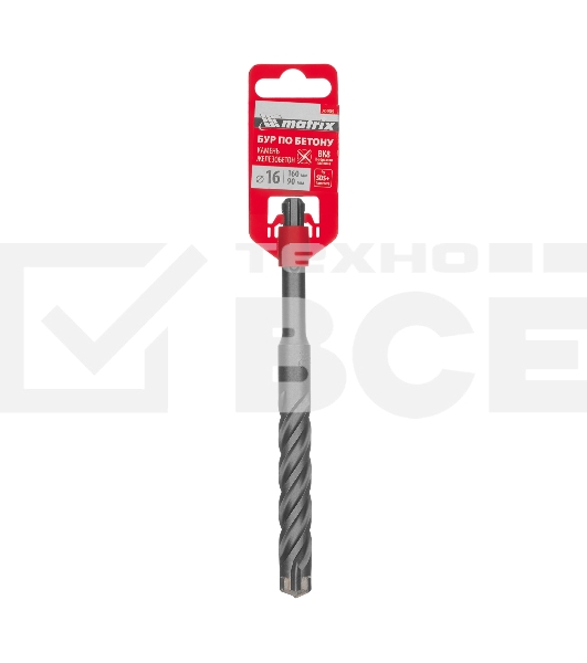 Бур по бетону Matrix, 16 x 160 мм, SDS PLUS c крестовой пластиной