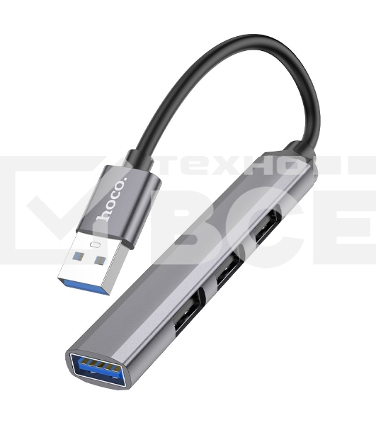 Разветвитель USB3.0/2.0 Hoco HB26, 3xUSB2.0, USB3.0, кабель USB 13см, темный алюминий