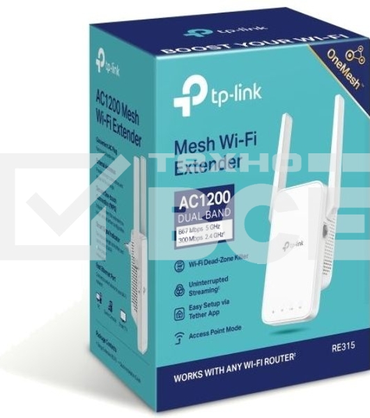 Усилитель TP-Link Wi-Fi сигнала AC1200 OneMesh Wi-Fi Range Extender/Signal Amplifier, dual-band Wi-Fi, two external antennas, 1 10/100Mbps port, 1 WPS button, supports RE/AP mode, Smart signal indicator, easy setup/management via Tether APP/Web UI.