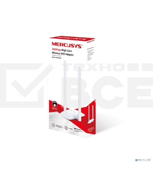 Сетевой адаптер WiFi Mercusys MW300UH USB 2.0 (ант.внеш.несъем.) 2ант.