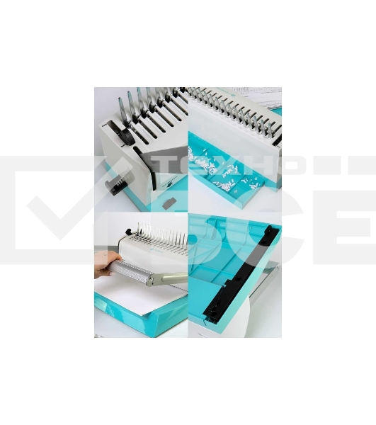 Переплетчик ГЕЛЕОС БП-16 бирюзово-белый на пластиковую пружину, А4, ручная перфорация 16 листов, переплет макс до 500 л., глубина перфорации 2-3-4-5 мм