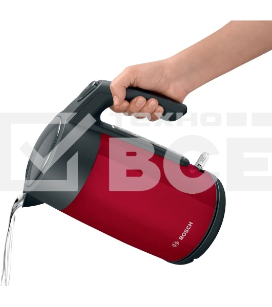 Чайник Bosch TWK7L464, 1.7л, 2400 Вт., нерж.сталь, покрытая эмалью, красный,шкала уровня воды