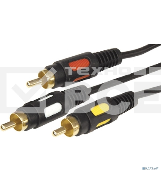 Шнур 3 RCA - 3 RCA, длина 5 метров, черный (GOLD) Rexant