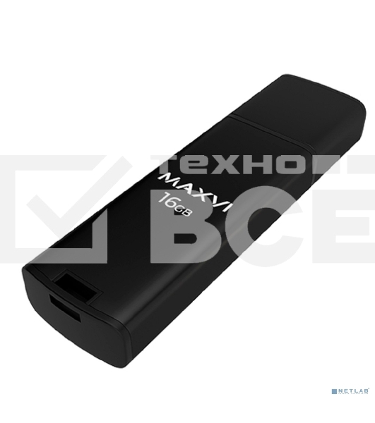 Флешка USB R/W Maxvi MP2 16Gb USB 2.0 black, монолит с колпачком, ABS пластик + металл
