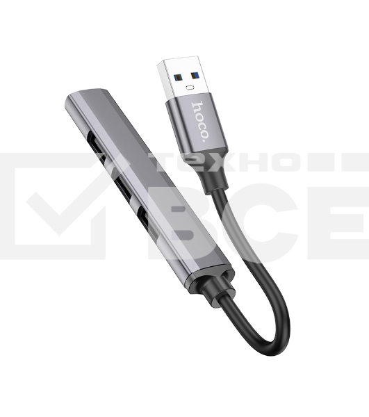Разветвитель USB3.0/2.0 Hoco HB26, 3xUSB2.0, USB3.0, кабель USB 13см, темный алюминий