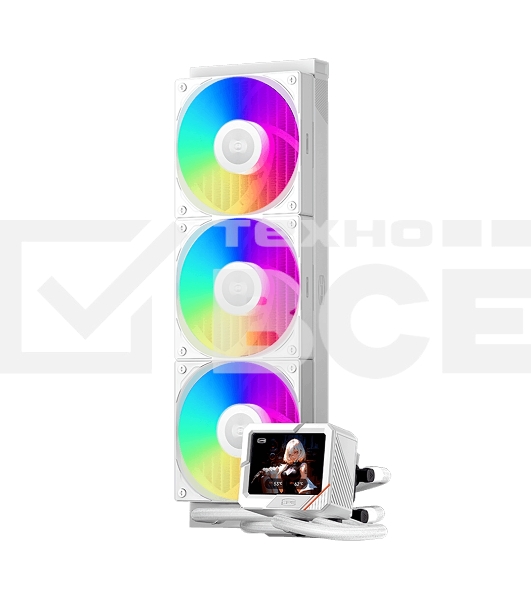 Система охлаждения PCCooler GT360 ARGb Display WH (310W, 360мм, LED temp., белый, ARGb/Fans: 3x120мм, 99CFM, 41.5dBA, 3000RPM/Pump 15dBA, 2600RPM, Rad thickness 27мм/S: 1851, 1700, 1200, 115X, AM5, AM4)
