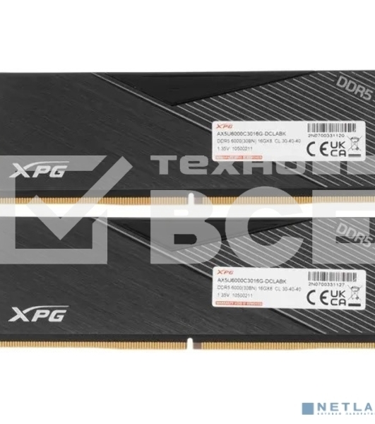 Оперативная память XPG Lancer, DDR5, 32GB (2x16GB), 6000MHz, CL30, DIMM, с радиаторами, черный