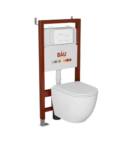 Комплект BAU 6 в 1: инсталляция BAU PRO, унитаз подвесной безободковый торнадо обратного потока Bau Dream 52х36 Hurricane-2, сиденье дюропласт микролифт, кнопка смыва BAU Soul, белая