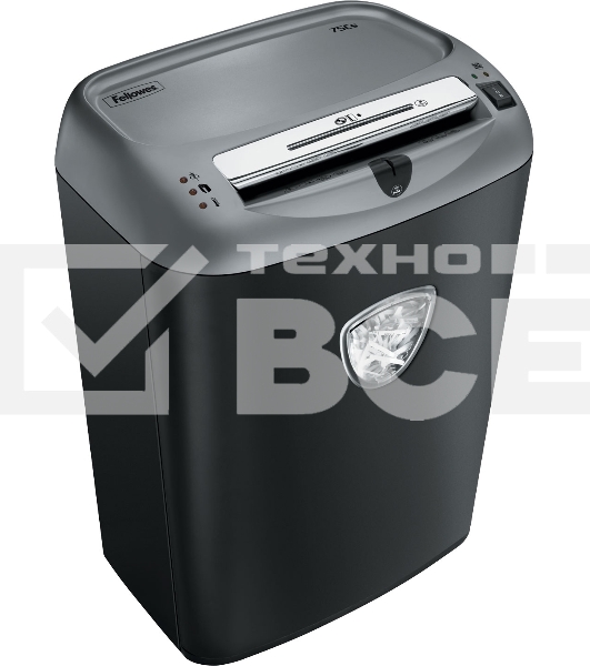 Шредер Fellowes Powershred 75Cs FS-46750 (FS-4675001/FS-4675002){авт., 3.9х50мм, 12лст., 27лтр., уничтожает: скобы, карты, скрепки, CD, селектор кол-ва листов}