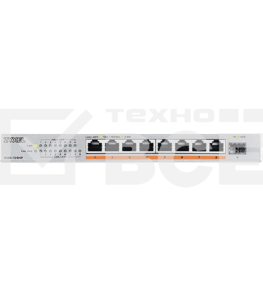 Коммутатор Zyxel XMG-108HP-EU0101F (L2) 8x2.5Гбит/с 1SFP+ 8PoE++ 100W неуправляемый