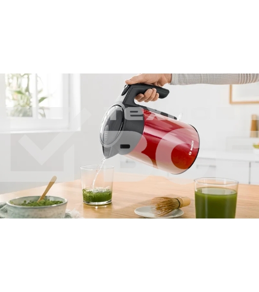 Чайник Bosch TWK7L464, 1.7л, 2400 Вт., нерж.сталь, покрытая эмалью, красный,шкала уровня воды