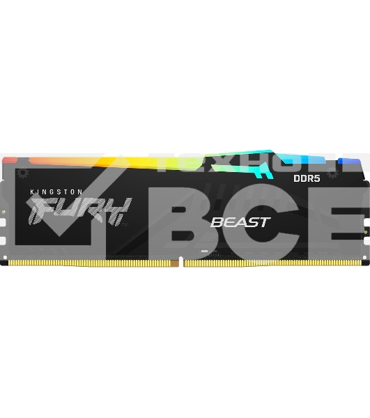 Оперативная память Kingston Fury Beast Expo, DDR5, 16GB (2x8GB), 5200MHz, CL36, DIMM, с радиаторами, RGB, черный
