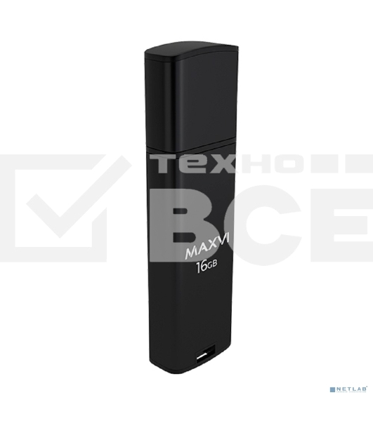 Флешка USB R/W Maxvi MP2 16Gb USB 2.0 black, монолит с колпачком, ABS пластик + металл