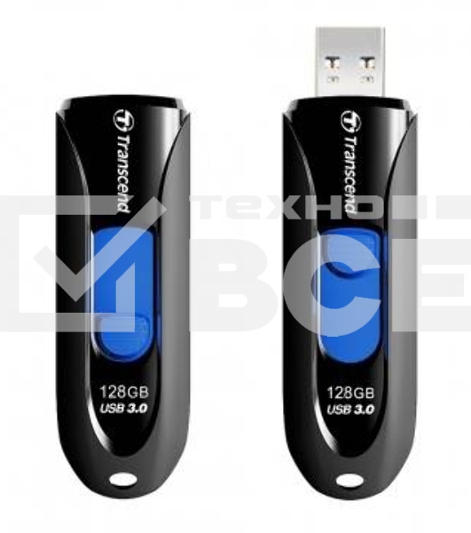 Флешка USB Transcend JetFlash 790 (TS128GJF790K), 128Gb, USB 3.0, R/W 90/40, черный/синий
