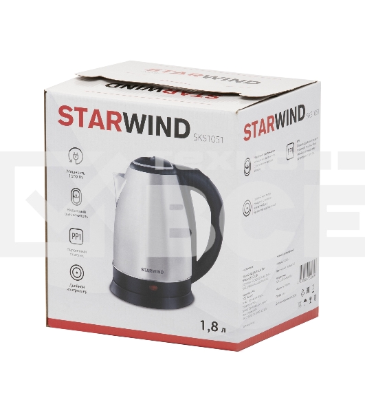 Чайник электрический Starwind SKS1051 1.8л. 1500Вт серебристый матовый/черный (корпус: нержавеющая сталь/пластик)