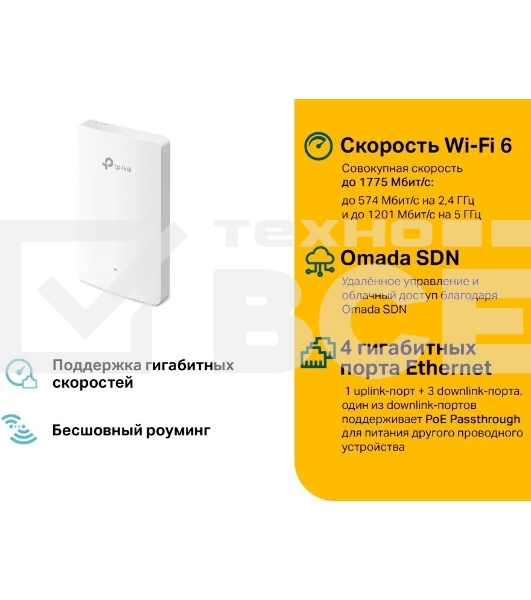 Точка доступа TP-Link EAP615-Wall AX1800 10/100/1000BASE-TX