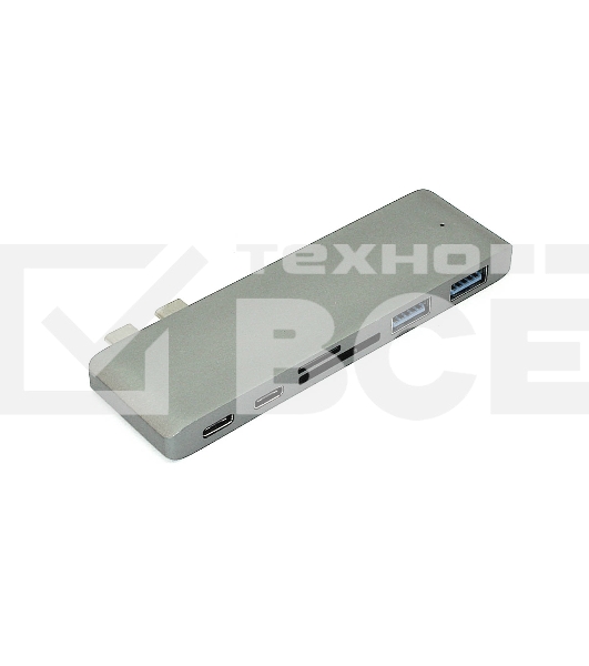 Адаптер сдвоенный Type C на USB 3.0*2 + Type C* 2 + SD/TF для MacBook, серый