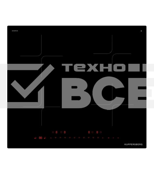 Варочная поверхность Kuppersberg ICI 605, индукционная, inverter, High-Tech, 60 см, пауза, таймер, блокировка панели управления, автоматическое отключение, бустер, 9 уровней мощности, прямые края, индикация остаточного тепла, сенсорное управление/invisibl