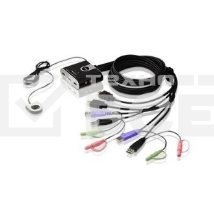 Переключатель KVM ATEN (CS692-AT) KVM+Audio, 1 user USB+HDMI => 2 cpu USB+HDMI, со встр.шнурами USB+Audio 2x1.2м., 1920x1200, настол., исп.стандарт.