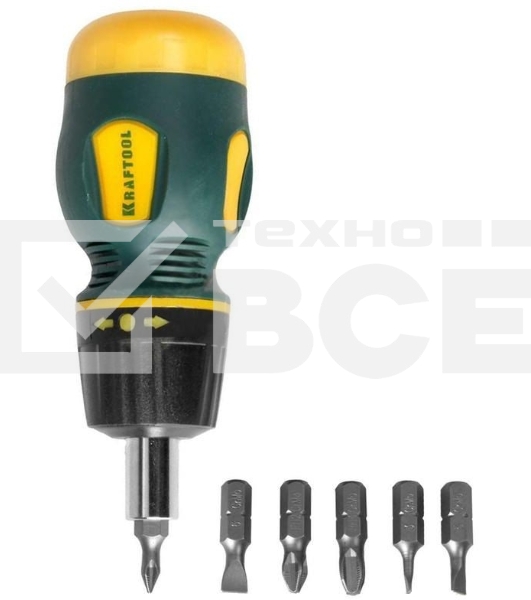 Набор KRAFTOOL 26190-H7 отвертка реверсивная с битами SL3/5/6мм PH1/2/3 7шт