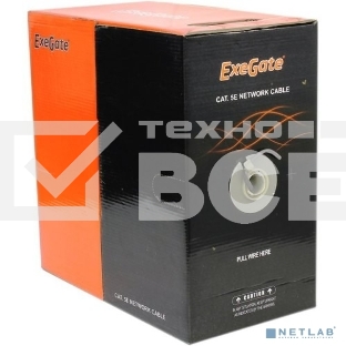 Кабель UTP 4 пары кат.5e Exegate CCA, многожильный, 305м pullbox, серый