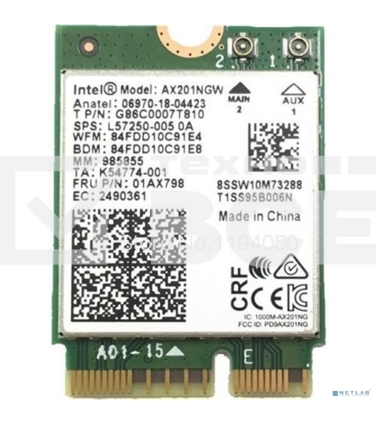 Плата сетевого контроллера Intel® Wi-Fi 6 AX201, 2230, 2x2 AX+BT, No vPro®,999TD0