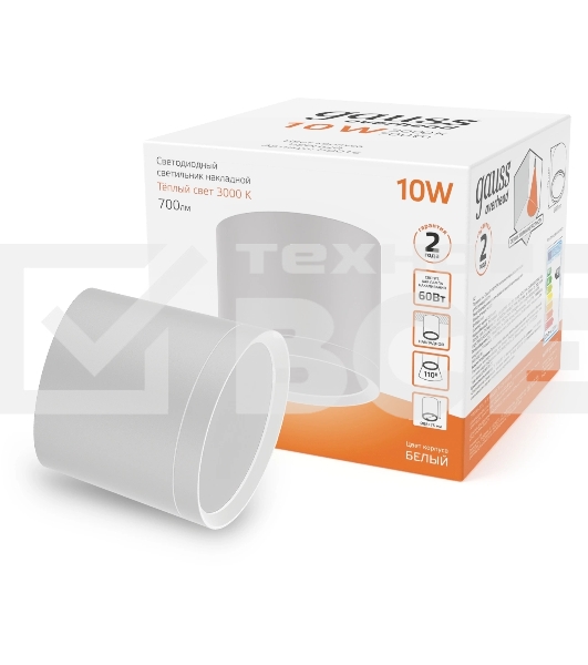 Светильник Gauss HD025 led накладной с рассеивателем 10w белый 3000k 88х75мм 1/30