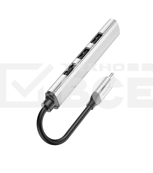 Разветвитель USB3.0/2.0 Hoco HB26, 3xUSB2.0, USB3.0, кабель Type-С 13см, серебристый алюминий