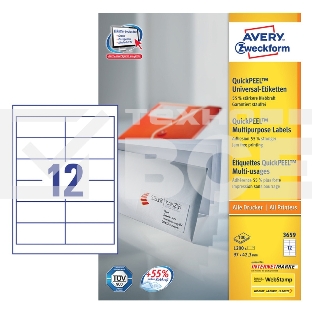 Этикетки самоклеящиеся Avery Zweckform 3659 A4, 97x42.3 мм, 12 шт, универсальная, 70 г/м2, 100 л, покрытие матовое, белый
