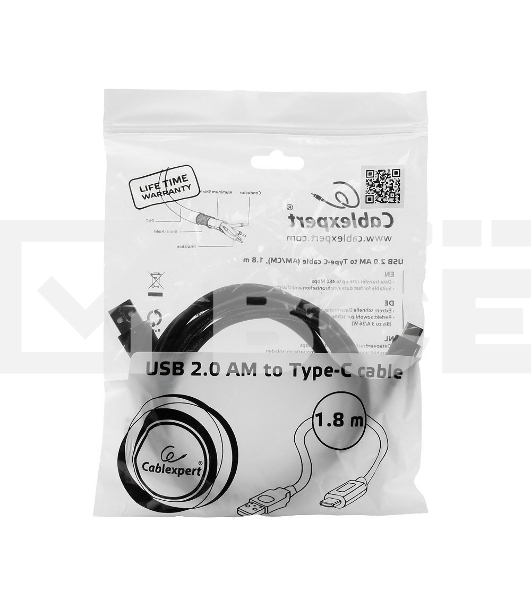 Кабель USB Cablexpert CCP-USB2-AMCM-6, USB2.0 AM/USB3.1 Type-C, 1.8м, пакет