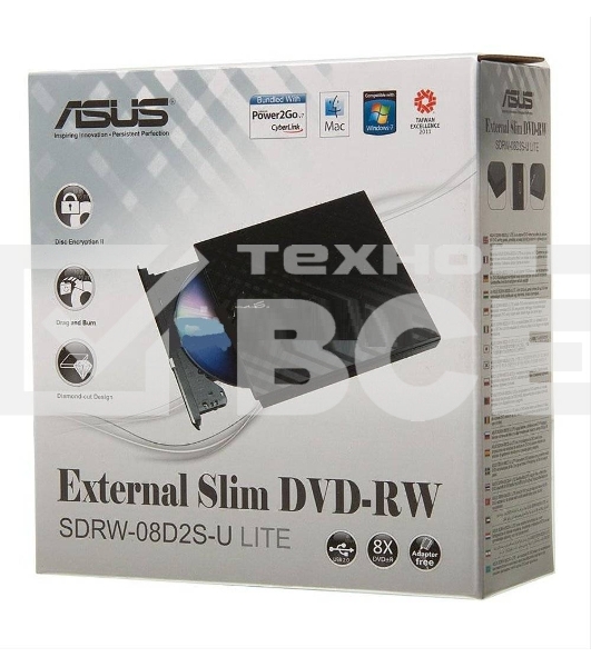 Внешний Привод ASUS SDRW-08D2S-U LITE/BLK/G/AS retail, dvd-rw, external