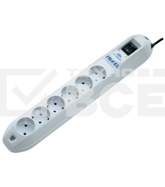 Сетевой фильтр Pilot GL 6 розеток (5 евро + 1 без заземления) 3 м Surge protector Pilot GL 6 outlets (5 euro + 1 without ground) 10A / 2.2kVt, 3m