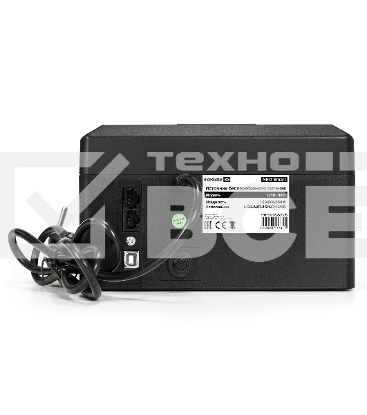 Источник бесперебойного питания ExeGate NEO Smart LHB-1000.LCD.AVR.8SH.CH.USB <1000VA/650W, LCD, AVR, 8*Schuko, USB, 4*USB-порта для зарядки, Black>