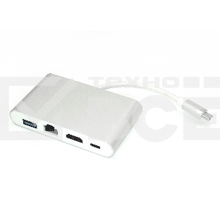 Адаптер Type-C на HDMI, USB 3.0 + RJ45, серебро