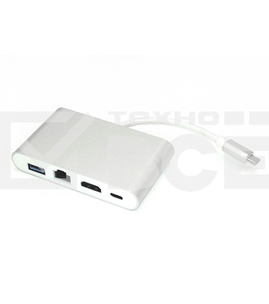 Адаптер Type-C на HDMI, USB 3.0 + RJ45, серебро