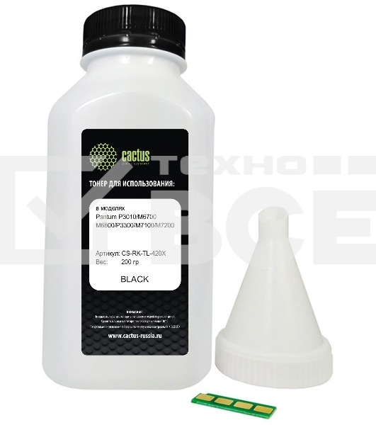 Тонер Cactus CS-RK-TL-420X черный флакон 200гр. (в компл.:чип) для принтера Pantum P3010/M6700/M6800/P3300/M7100/M7200/P3300