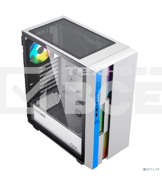 Компьютерный корпус GameMax Brufen C3 WB без БП, MidiT, ATX, Бело-гол, Зак. стекл., USB 3.0, 1*120; 1*140мм вент.