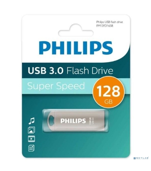Флешка USB PHILIPS IRON (FM12FD165B/97), 128Gb, USB 3.0, R/W 100/45, серебристый