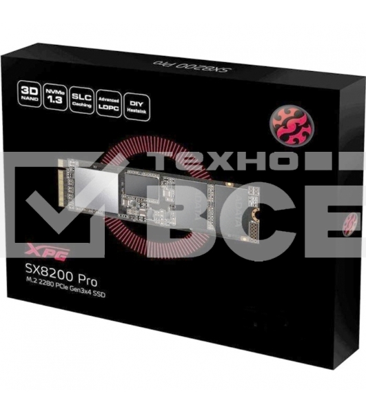 Накопитель SSD ADATA 512GB XPG SX8200 Pro, M.2 2280, PCI-E 3x4, [R/W - 3350/2350 MB/s] 3D-NAND TLC