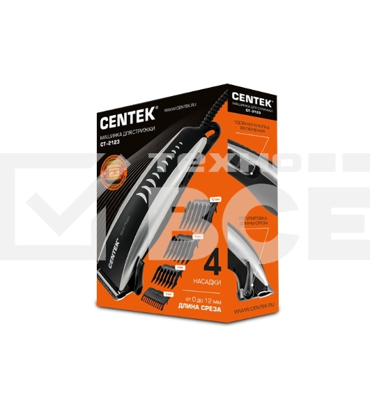 Машинка для стрижки Centek CT-2123 (черный/серебро) 10Вт, стальные лезвия, прорезиненный корпус