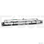 Комм. патч-панель Cabeus, 19', 1HU, портов: 24 х keystone, кат. 5-7A, неэкр., черный, без модулей, (PLB-24-SH), фото 1