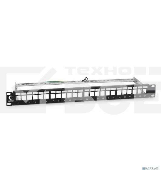 Комм. патч-панель Cabeus, 19', 1HU, портов: 24 х keystone, кат. 5-7A, неэкр., черный, без модулей, (PLB-24-SH)