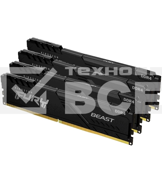 Оперативная память Kingston Fury Beast, DDR4, 128GB (4x32 GB), 3600 MHz, CL18, DIMM, с радиатором, чёрный