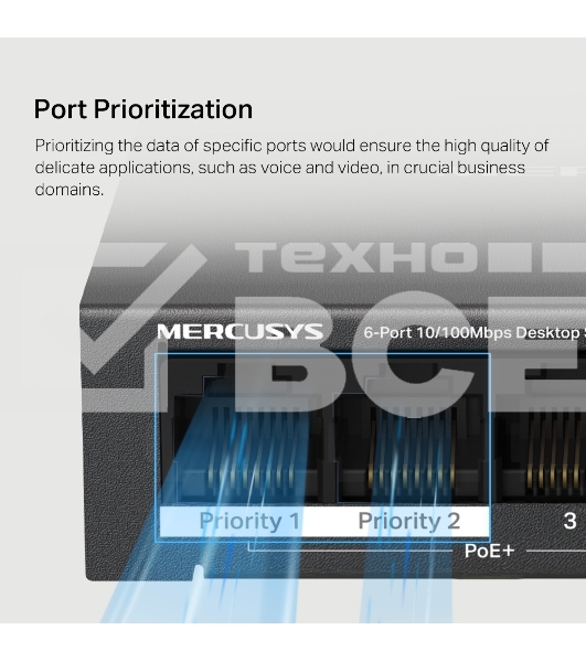 Коммутатор настольный Mercusys MS106P с 6 портами 10/100 Мбит/с (4 порта PoE+)