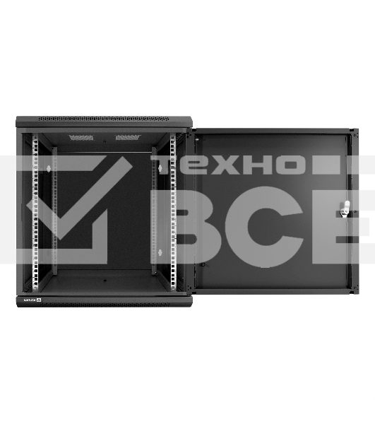 Шкаф телекоммуникационный 19' настенный 12U ExeGate EC-WM-12U.600.M.BLACK (19', 12U, 600x600x635 мм (ШхГхВ), передняя дверь металл, съемные боковые панели, пыле- и влагозащита IP23, черный RAL 9004)