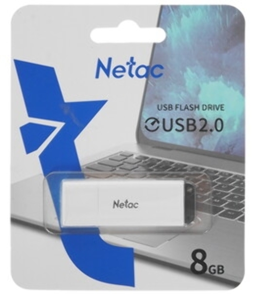 Флешка USB Netac U185 (NT03U185N-008G-20WH), 8Gb, USB 2.0, R/W 25/10, белый/серый