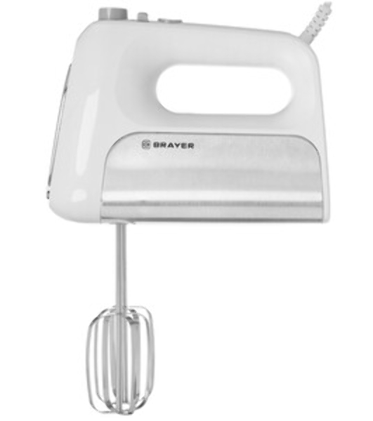 Миксер BRAYER BR1303, 500 Вт, корп.из нерж.стали, 5 режимов, 2 крюка, 2 венчика