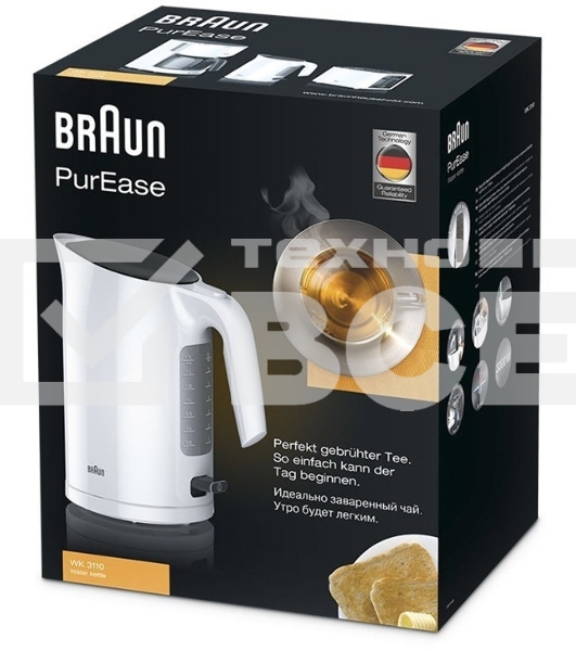 Чайник  Braun  WK3110WH объем 1.7 л мощность 3000 Вт закрытая спираль установка на подставку в любом положении пластиковый корпус