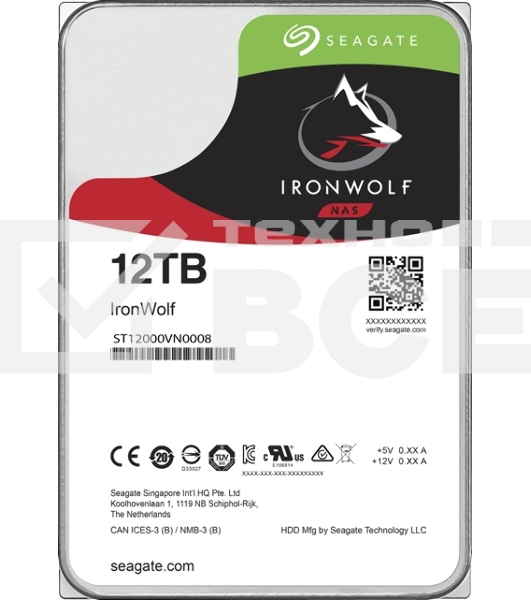 Жесткий диск Seagate Ironwolf ST12000VN0008, 12TB SATA 6.0Gb/s, 7200 rpm, 256mb buffer, 3.5